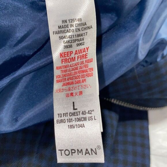 TOPMAN UK Plaid Harrington Jacket Collared Cotton Blue Black‎ Large - Picture 15 of 16